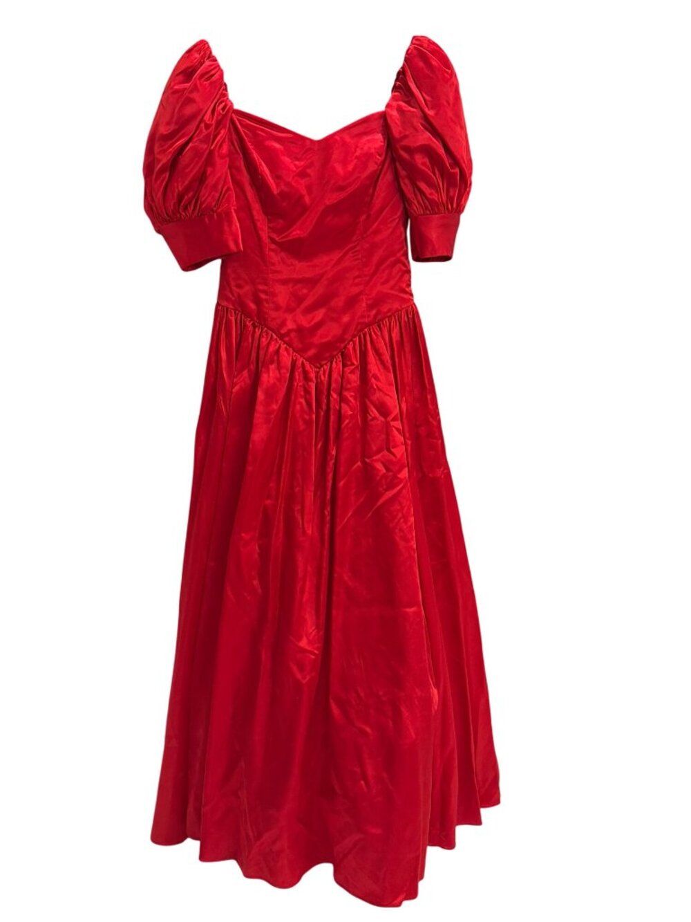 Vintage Loralie Red Puff Sleeve Evening Gown Prom Dress Satin Apple Size 8 Full